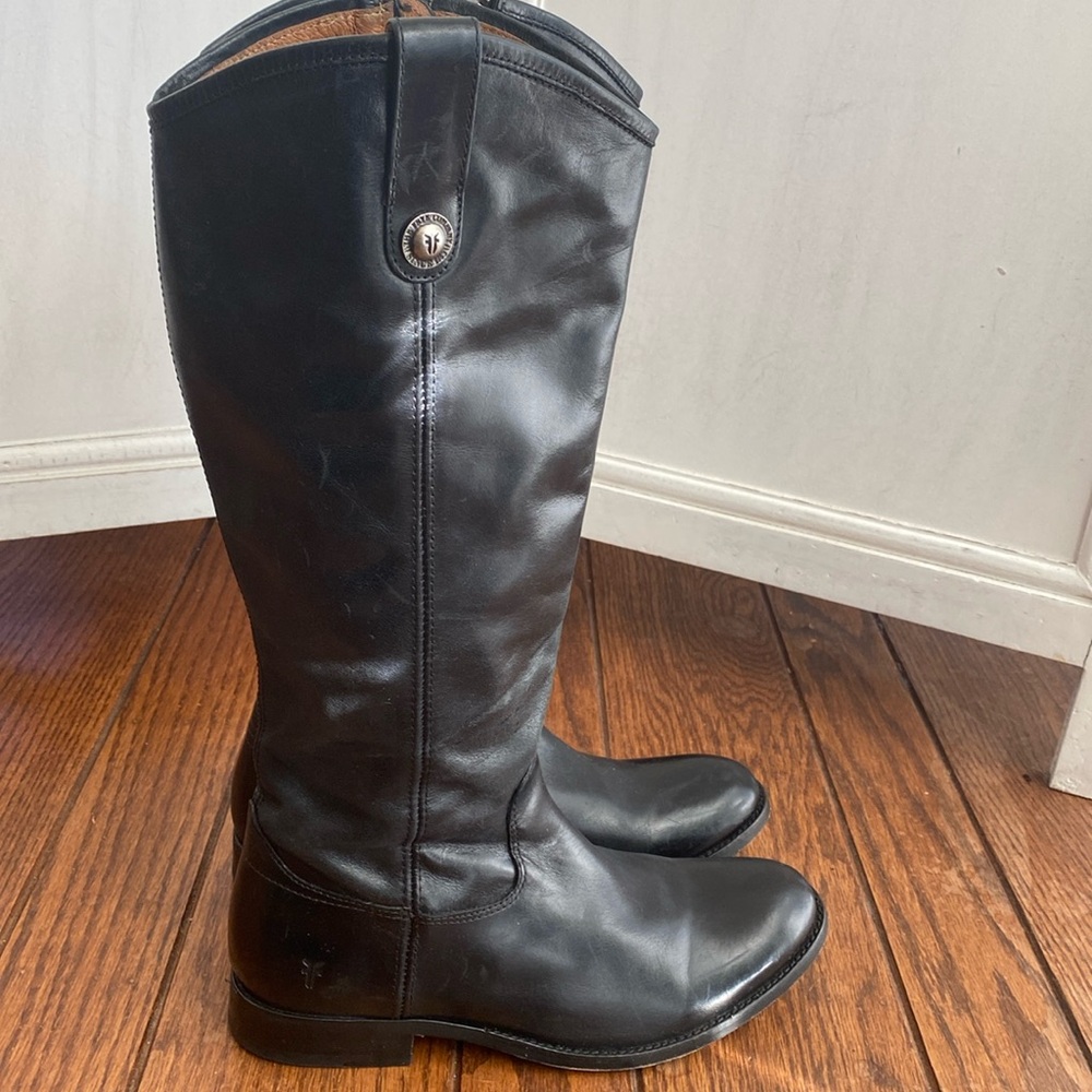 FRYE Melissa Button Black Leather Women’s knee high riding boots